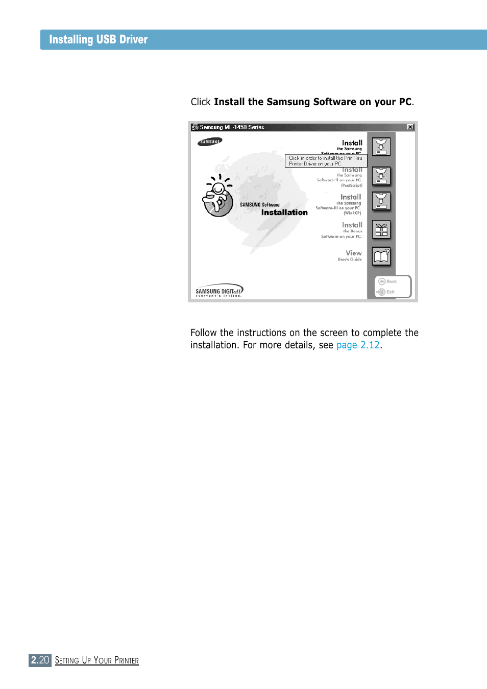 Installing usb driver 10 | Samsung ML-1450-XAX User Manual | Page 39 / 206