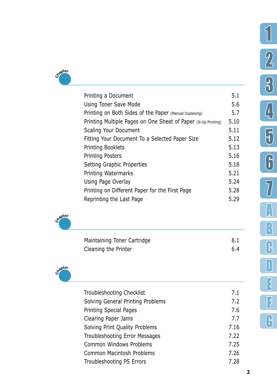 Printing tasks 5, Problem solving 7 maintaining your printer | Samsung ML-1450-XAX User Manual | Page 4 / 206