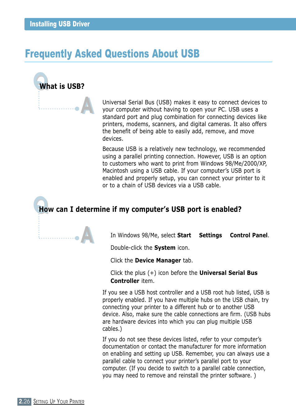 Frequently asked questions about usb | Samsung ML-1450-XAX User Manual | Page 45 / 206