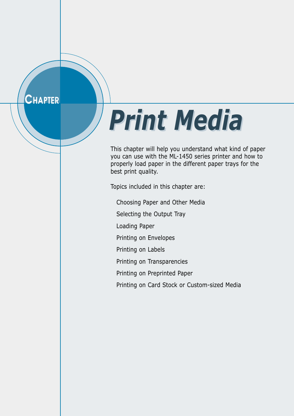 Chapter 4 print media, Print media | Samsung ML-1450-XAX User Manual | Page 53 / 206