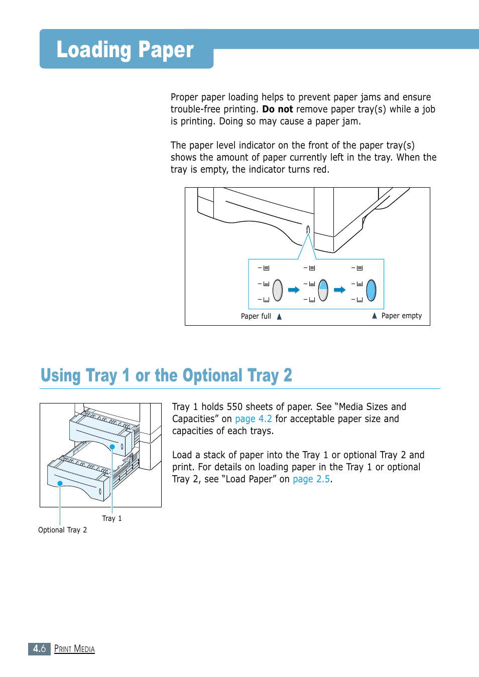 Loading paper, Using tray 1 or the optional tray 2 | Samsung ML-1450-XAX User Manual | Page 59 / 206