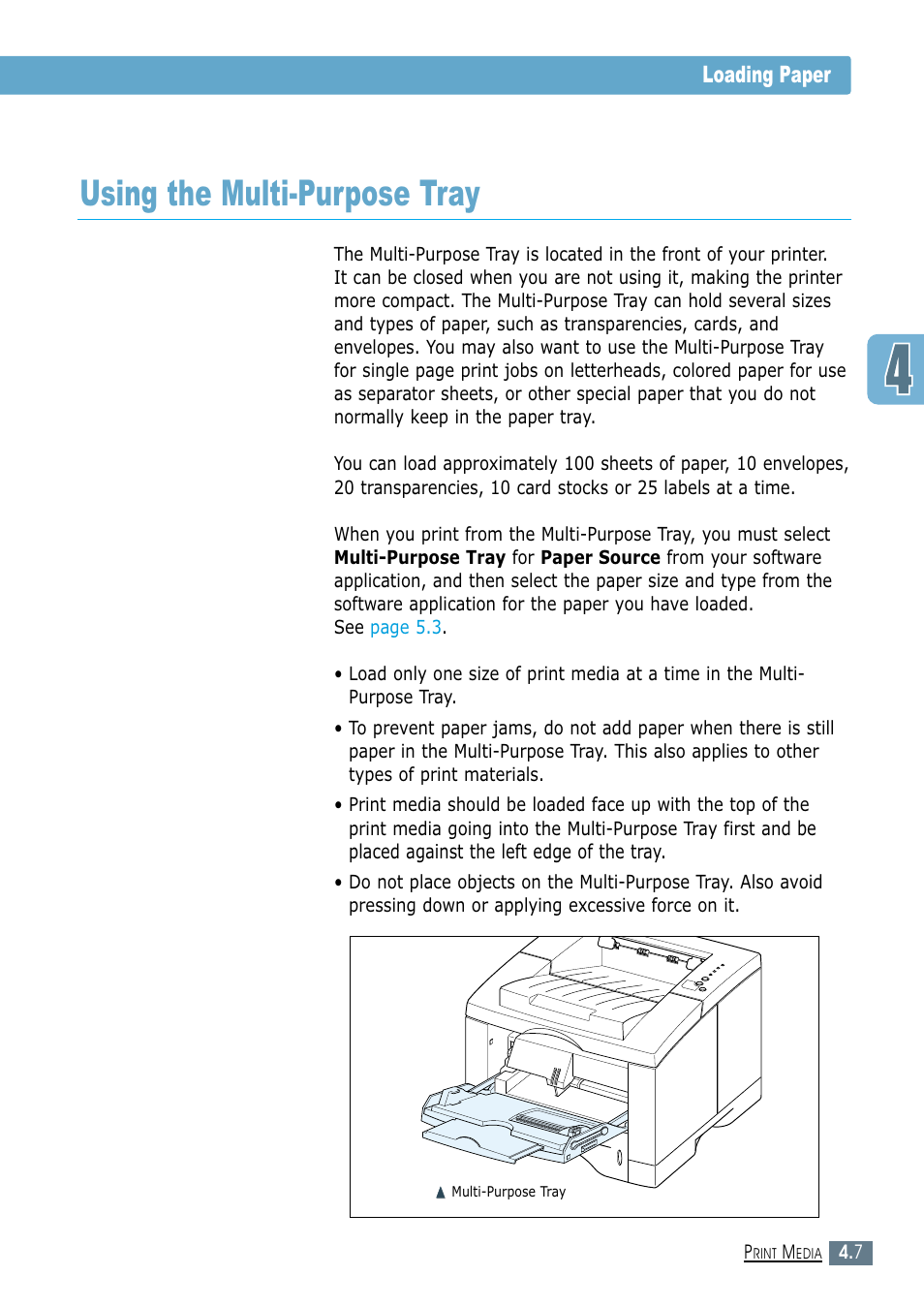 Using the multi-purpose tray, Loading paper | Samsung ML-1450-XAX User Manual | Page 60 / 206
