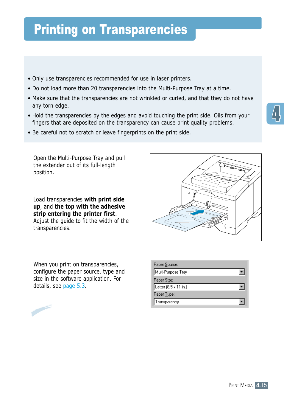 Printing on transparencies, Guidelines | Samsung ML-1450-XAX User Manual | Page 68 / 206