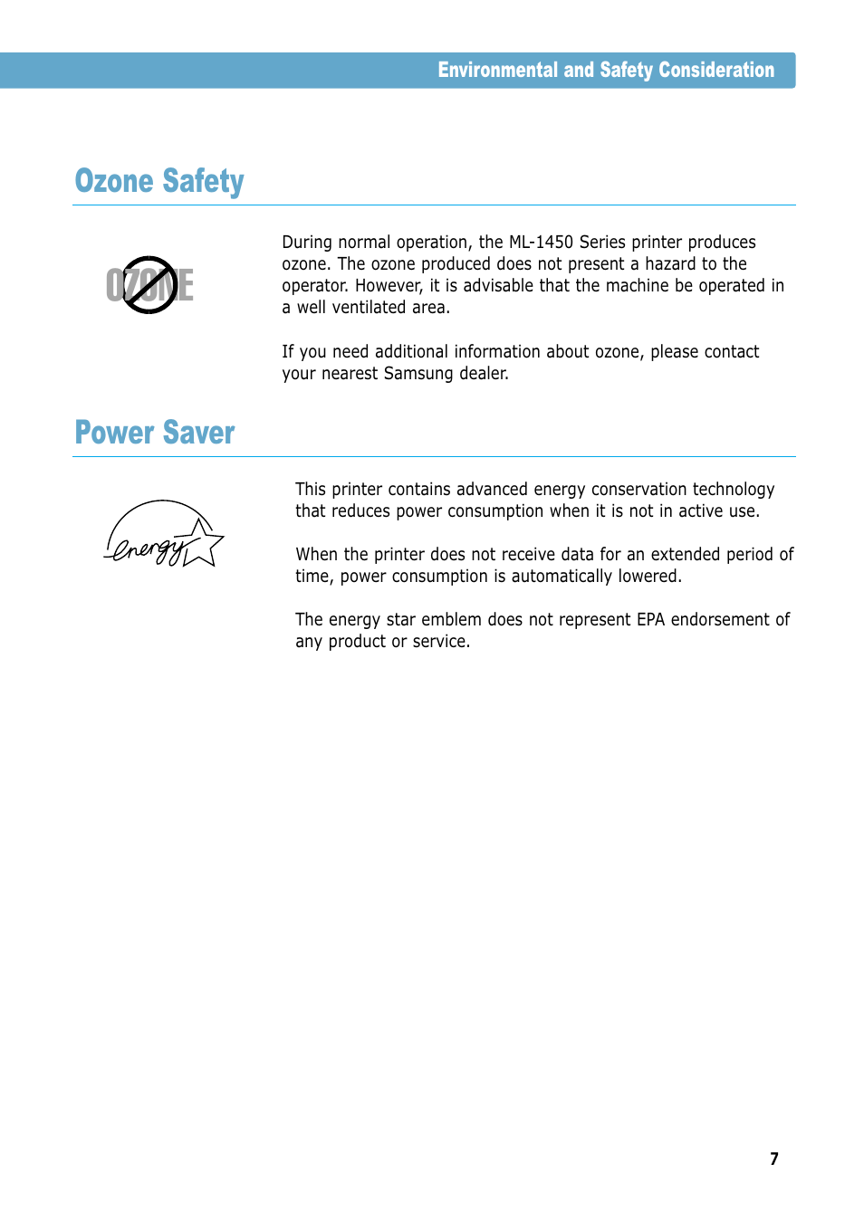 Ozone, Ozone safety, Power saver | Samsung ML-1450-XAX User Manual | Page 8 / 206