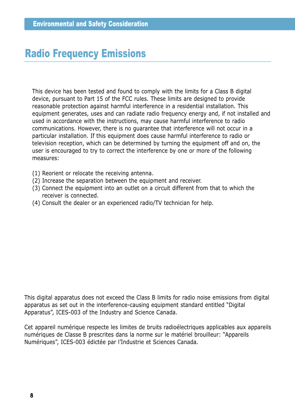 Radio frequency emissions, Fcc regulations, Canadian radio interference regulations | Samsung ML-1450-XAX User Manual | Page 9 / 206