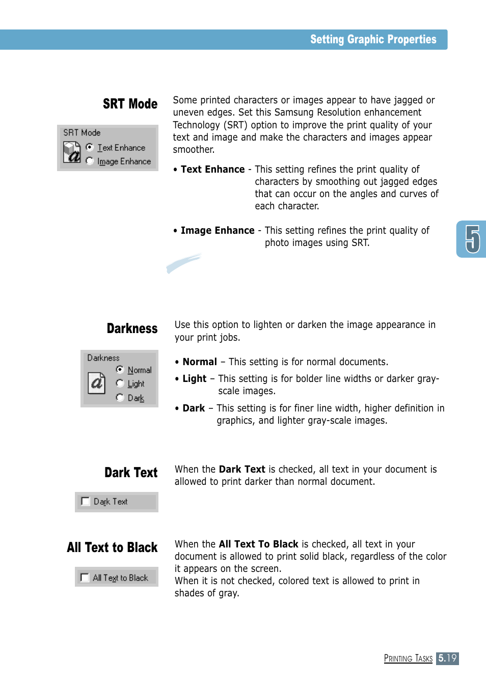 Srt mode, Darkness, Dark text | All text to black, Setting graphic properties | Samsung ML-1450-XAX User Manual | Page 90 / 206