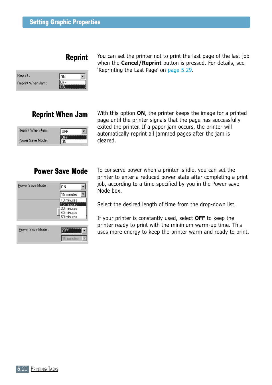 Reprint when jam, Reprint, Power save mode | Setting graphic properties | Samsung ML-1450-XAX User Manual | Page 91 / 206
