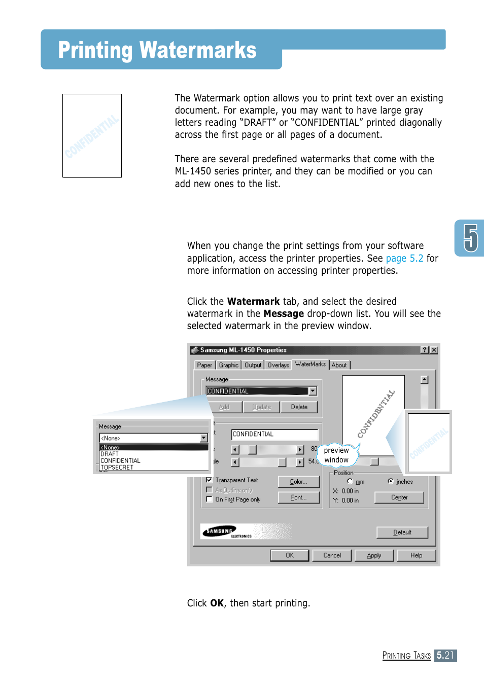 Printing watermarks | Samsung ML-1450-XAX User Manual | Page 92 / 206