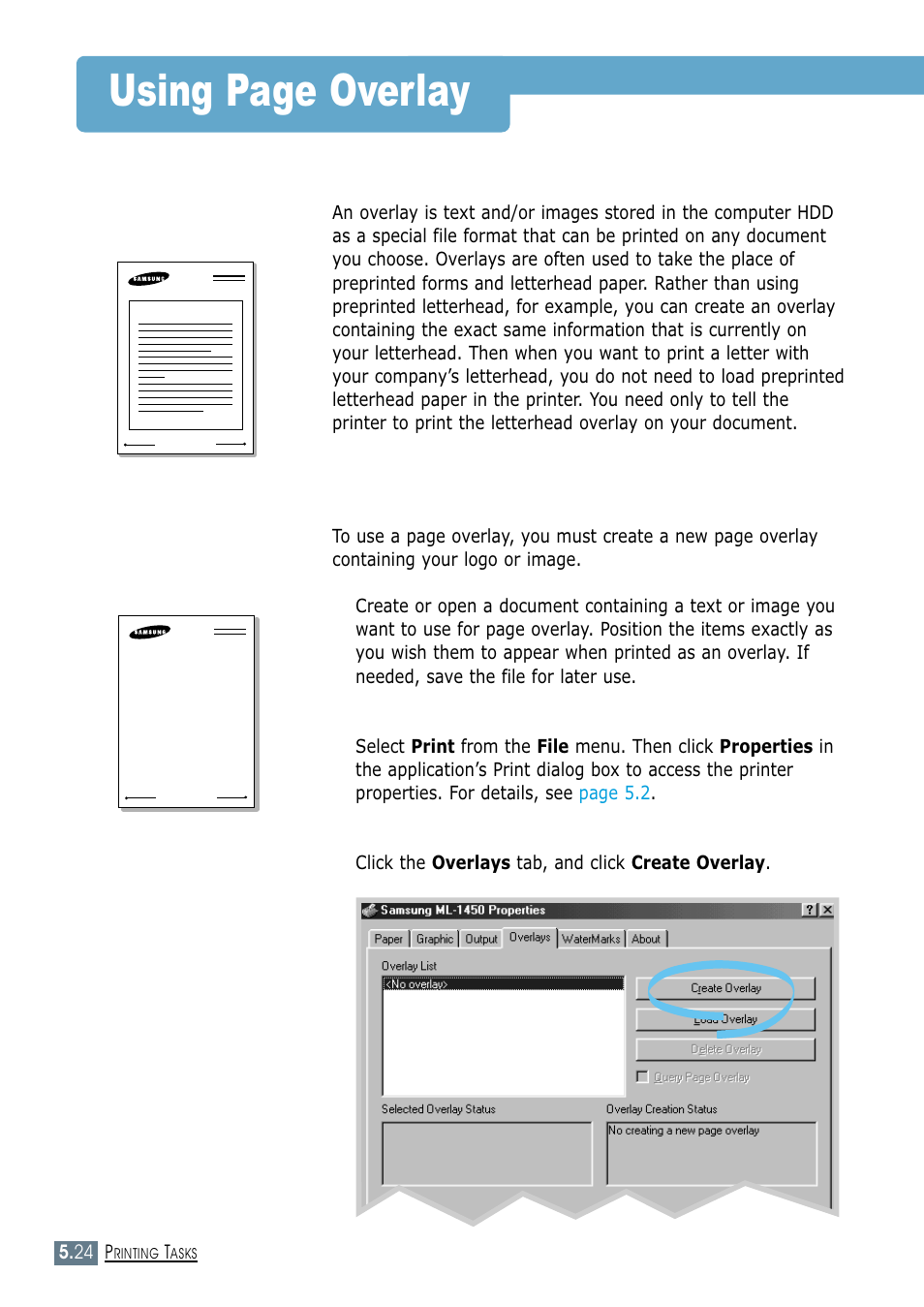 Using page overlay, What is an overlay, Creating a new page overlay | Samsung ML-1450-XAX User Manual | Page 95 / 206