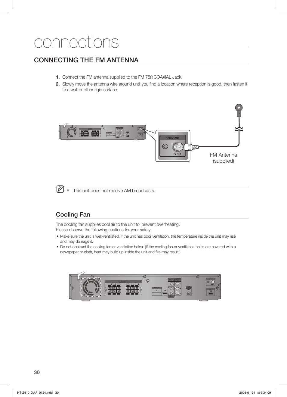 Connecting the fm antenna, Connections | Samsung HT-Z410T-XAA User Manual | Page 31 / 71