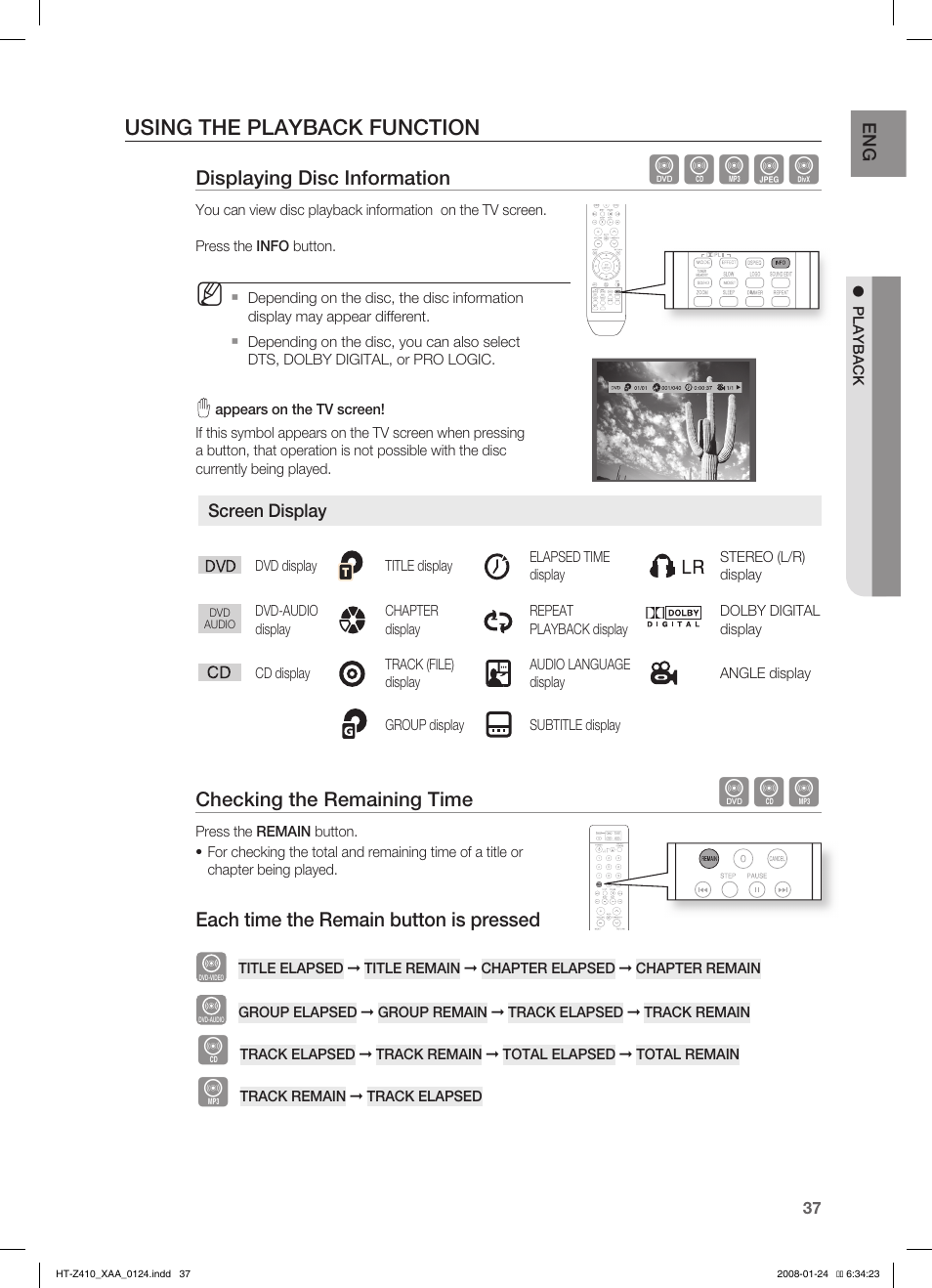 Using the playback function, Dbagd | Samsung HT-Z410T-XAA User Manual | Page 38 / 71