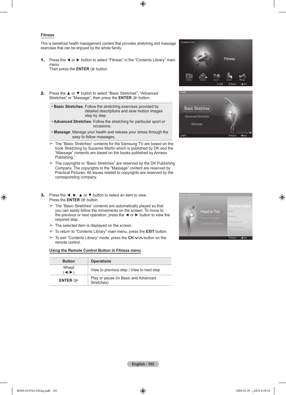 Basic stretches | Samsung LN46A750R1FXZA User Manual | Page 105 / 273