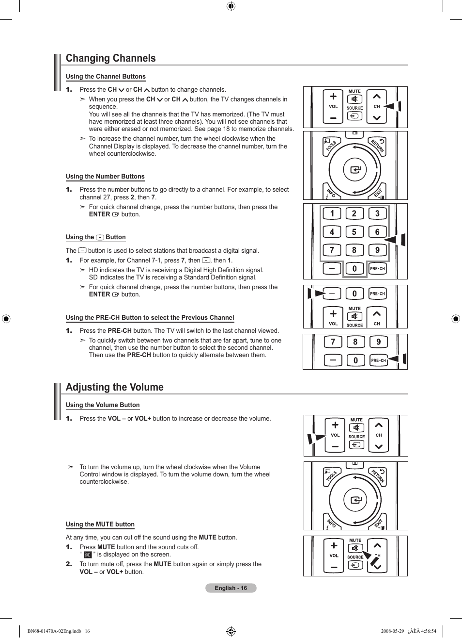 Changing channels, Adjusting the volume | Samsung LN46A750R1FXZA User Manual | Page 18 / 273