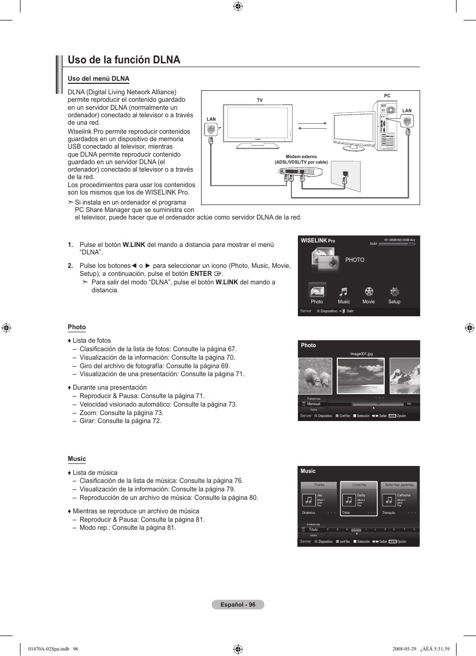 Uso de la función dlna | Samsung LN46A750R1FXZA User Manual | Page 238 / 273