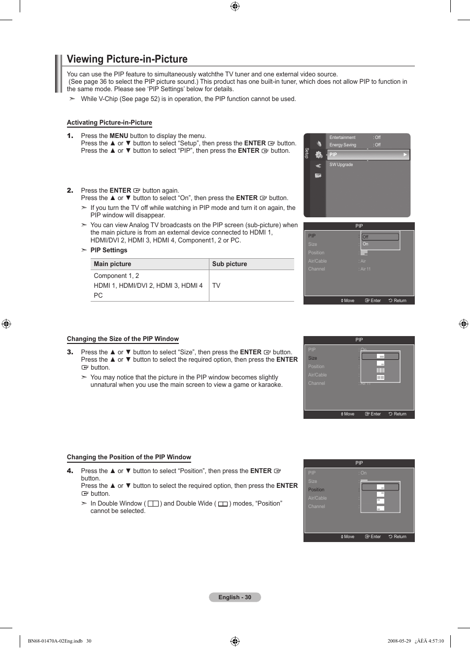 Viewing picture-in-picture | Samsung LN46A750R1FXZA User Manual | Page 32 / 273