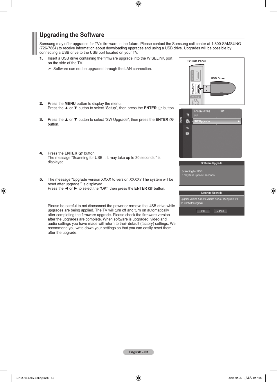 Upgrading the software | Samsung LN46A750R1FXZA User Manual | Page 65 / 273