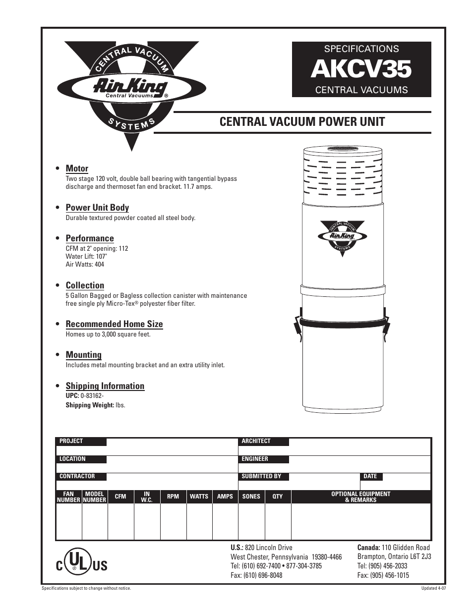 Air King AKCV35 User Manual | 1 page