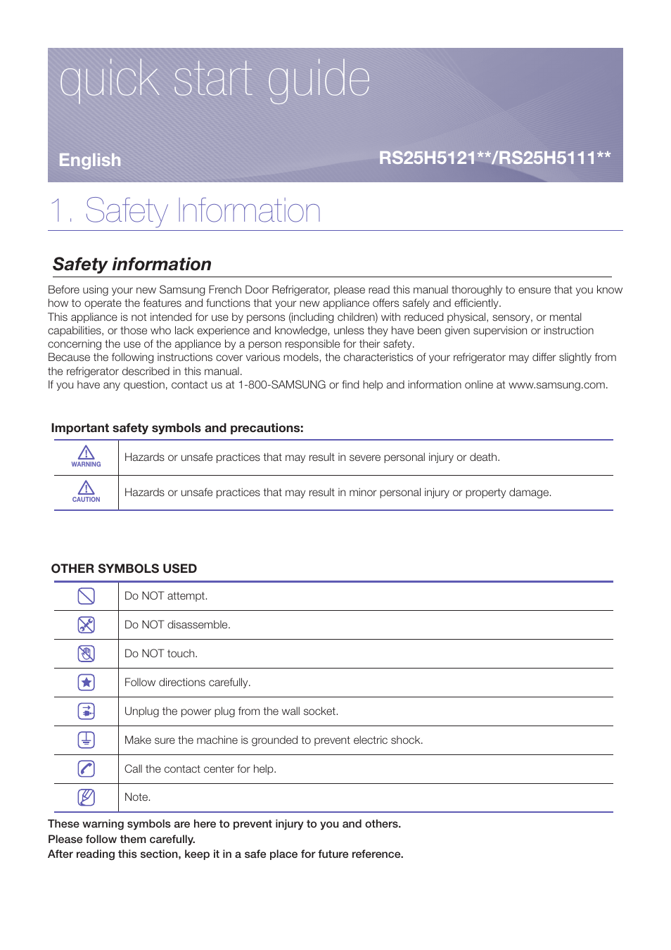 Samsung RS25H5121 User Manual | 12 pages