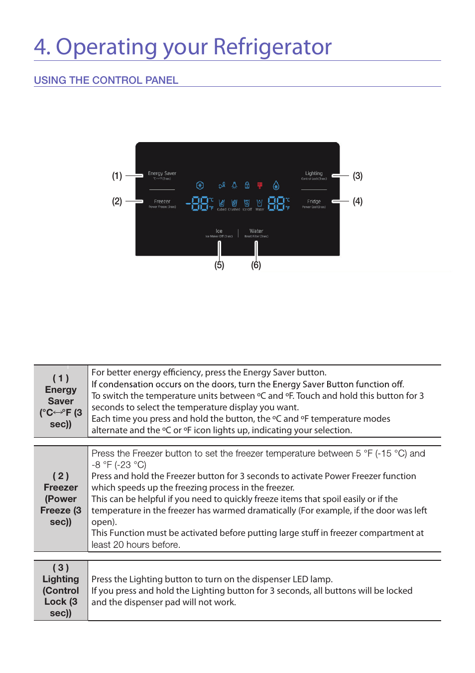 Operating your refrigerator | Samsung RS25H5121 User Manual | Page 10 / 12