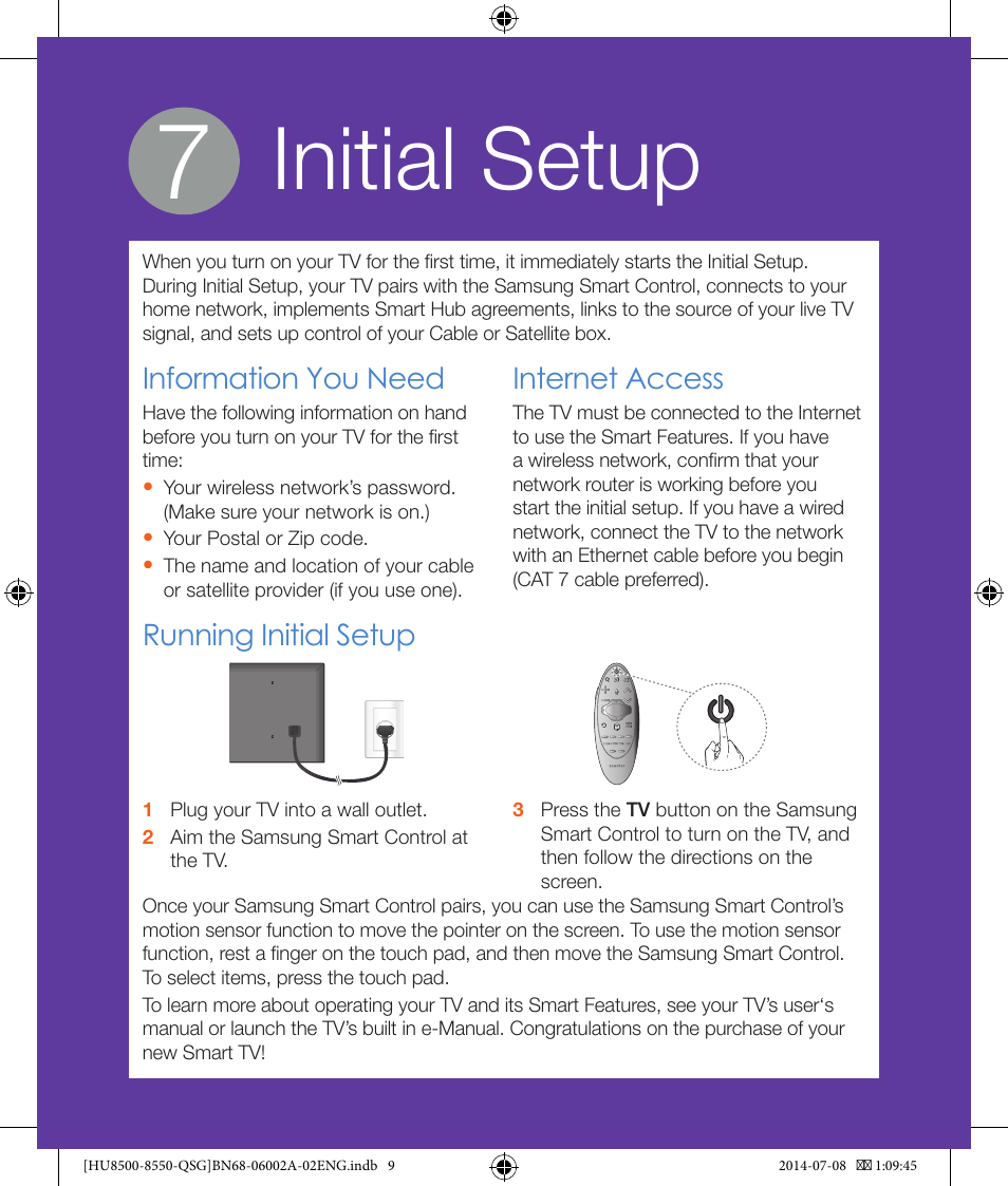 Initial setup | Samsung UN55HU8500FXZA User Manual | Page 9 / 12