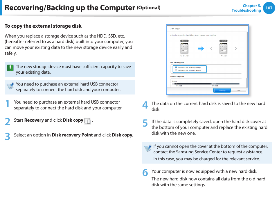 Recovering/backing up the computer | Samsung DP515A2G-K02US User Manual | Page 108 / 143