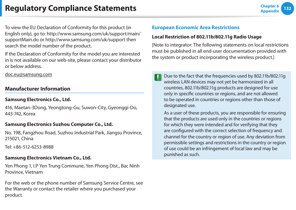 Regulatory compliance statements | Samsung DP515A2G-K02US User Manual | Page 133 / 143
