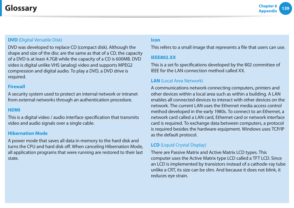 Glossary | Samsung DP515A2G-K02US User Manual | Page 140 / 143