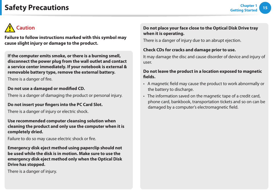Safety precautions, Caution | Samsung DP515A2G-K02US User Manual | Page 16 / 143