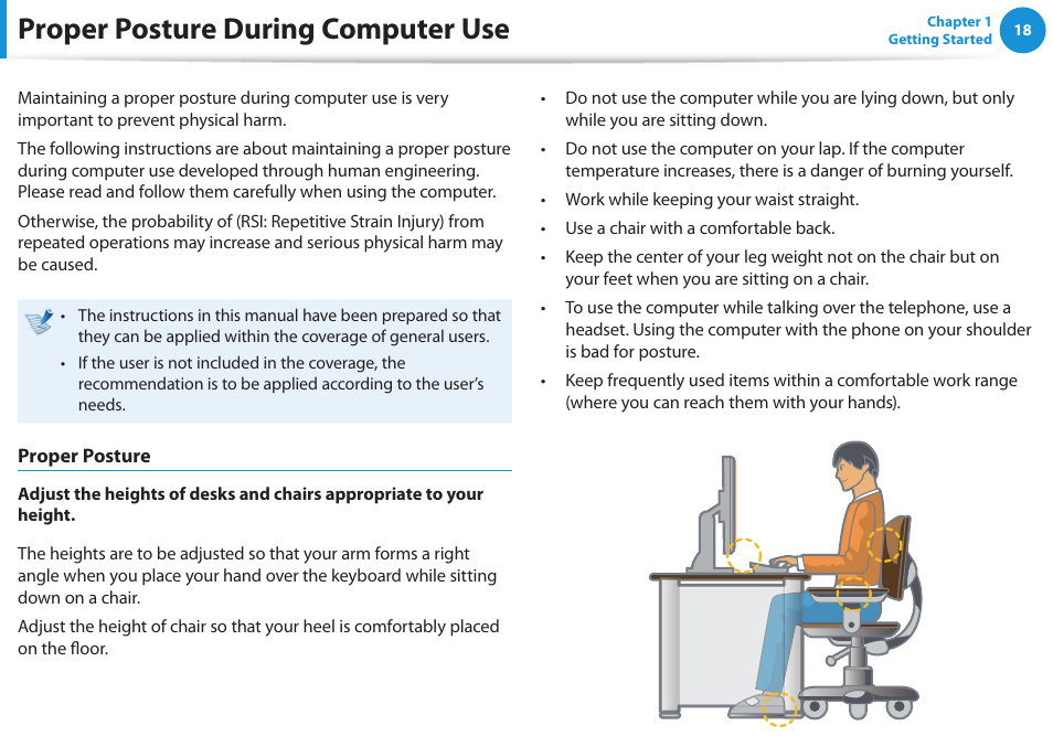 Proper posture during computer use | Samsung DP515A2G-K02US User Manual | Page 19 / 143