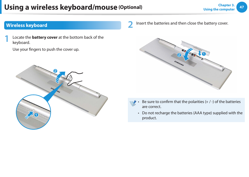 Using a wireless keyboard/mouse | Samsung DP515A2G-K02US User Manual | Page 48 / 143