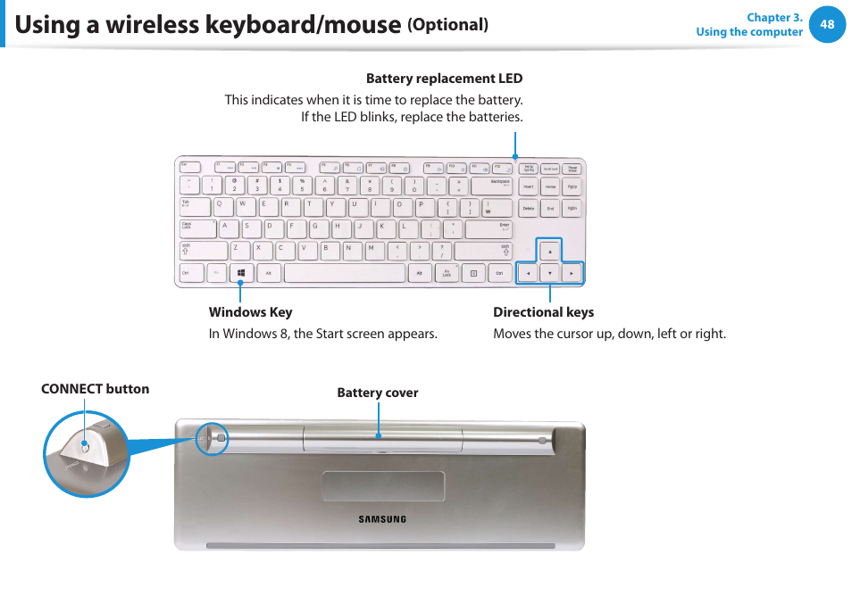 Using a wireless keyboard/mouse, Optional) | Samsung DP515A2G-K02US User Manual | Page 49 / 143