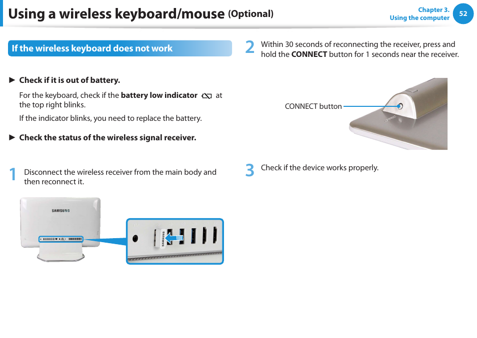 Using a wireless keyboard/mouse | Samsung DP515A2G-K02US User Manual | Page 53 / 143