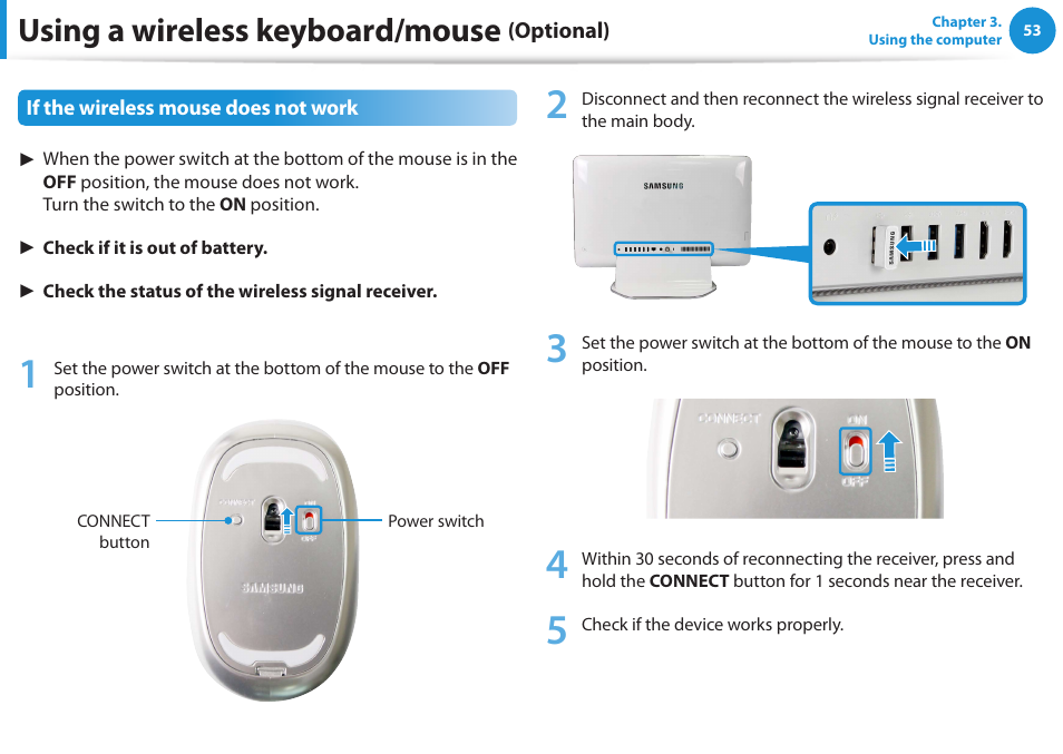 Using a wireless keyboard/mouse | Samsung DP515A2G-K02US User Manual | Page 54 / 143
