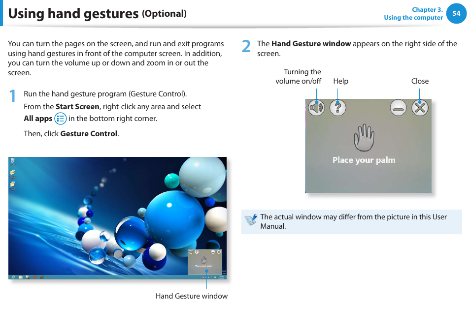 Using hand gestures (optional), Using hand gestures | Samsung DP515A2G-K02US User Manual | Page 55 / 143