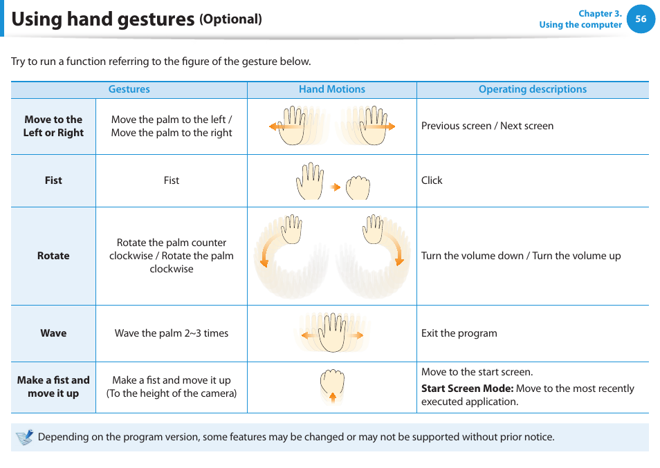 Using hand gestures, Optional) | Samsung DP515A2G-K02US User Manual | Page 57 / 143