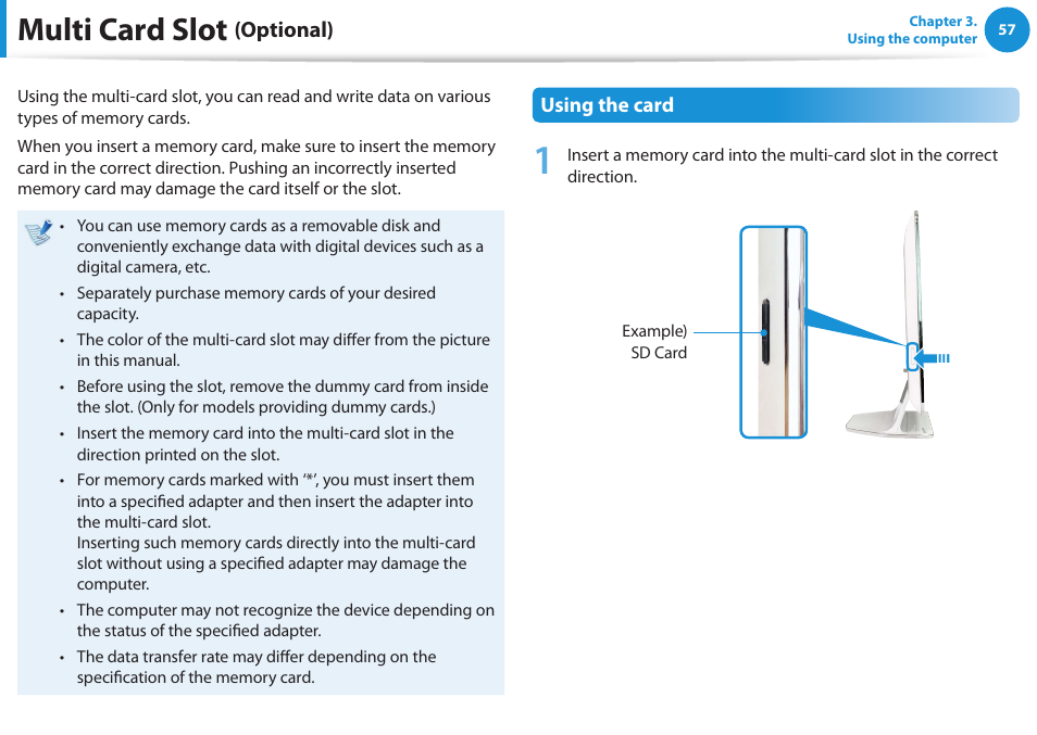 Multi card slot (optional), Multi card slot, Optional) | Samsung DP515A2G-K02US User Manual | Page 58 / 143