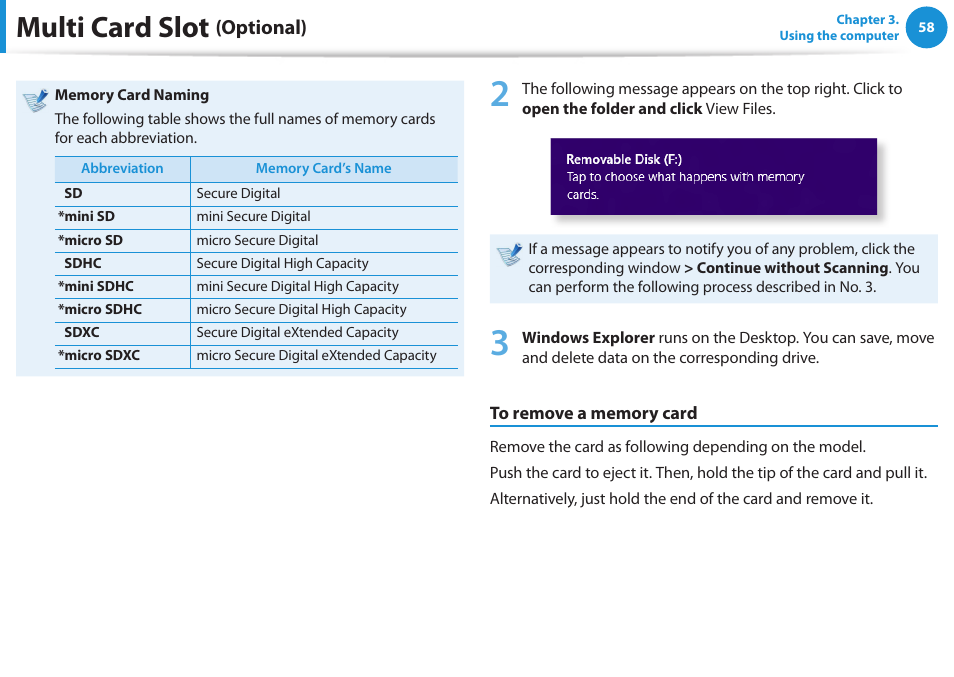 Multi card slot, Optional) | Samsung DP515A2G-K02US User Manual | Page 59 / 143