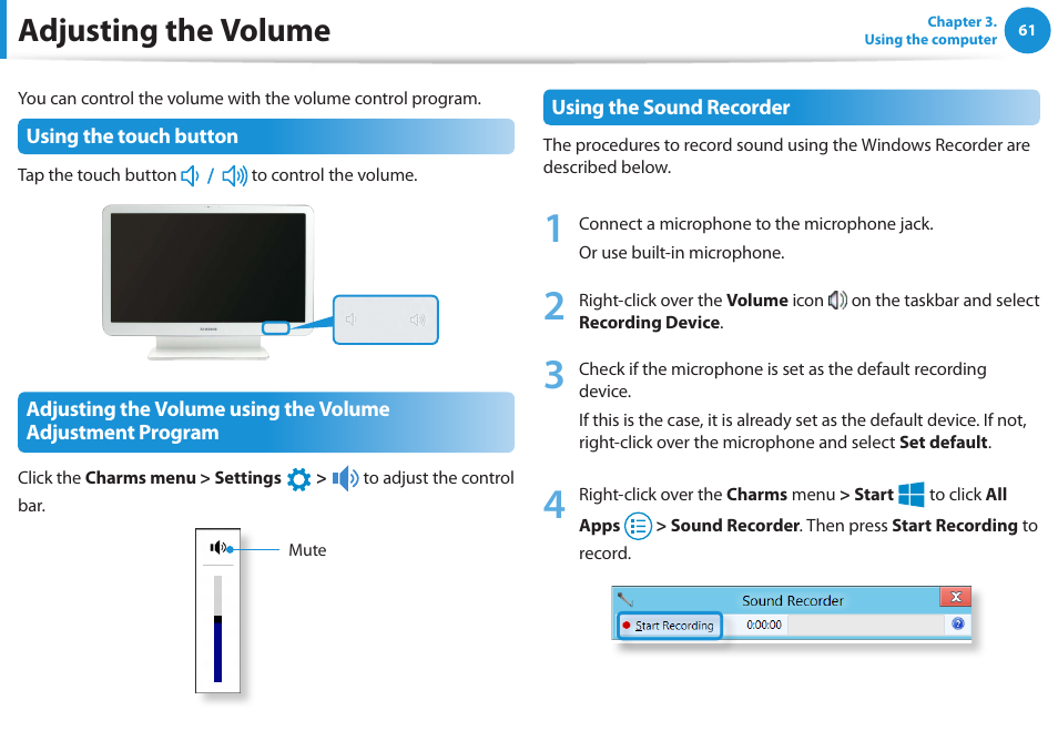 Adjusting the volume | Samsung DP515A2G-K02US User Manual | Page 62 / 143