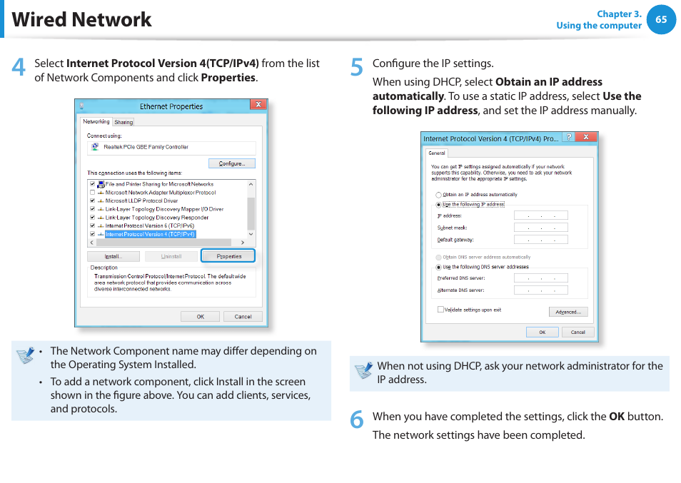 Wired network | Samsung DP515A2G-K02US User Manual | Page 66 / 143