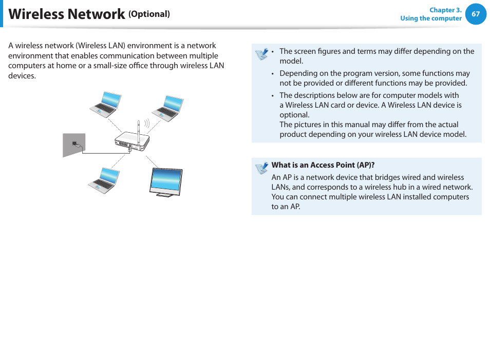 Wireless network (optional), Wireless network | Samsung DP515A2G-K02US User Manual | Page 68 / 143