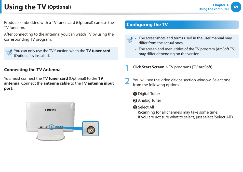 Using the tv (optional), Using the tv | Samsung DP515A2G-K02US User Manual | Page 70 / 143