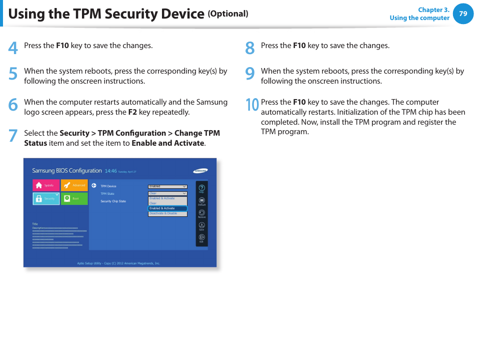 Using the tpm security device | Samsung DP515A2G-K02US User Manual | Page 80 / 143