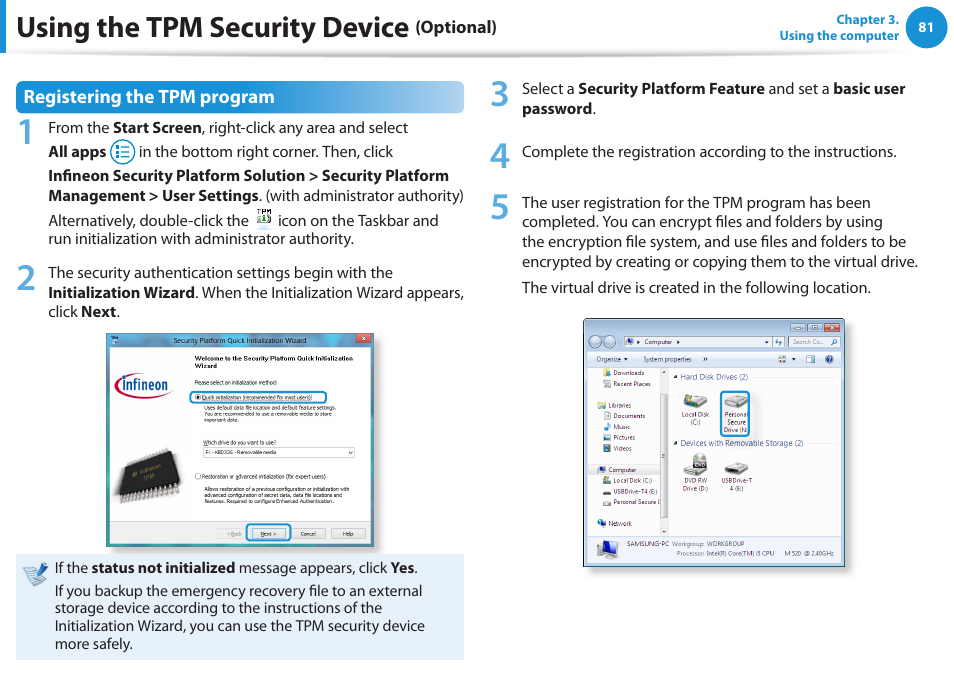 Using the tpm security device | Samsung DP515A2G-K02US User Manual | Page 82 / 143