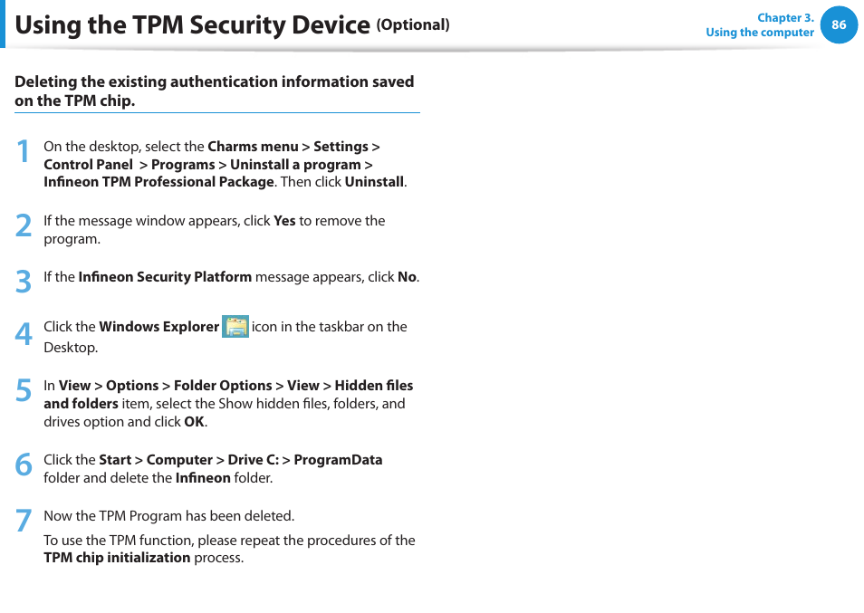 Using the tpm security device | Samsung DP515A2G-K02US User Manual | Page 87 / 143