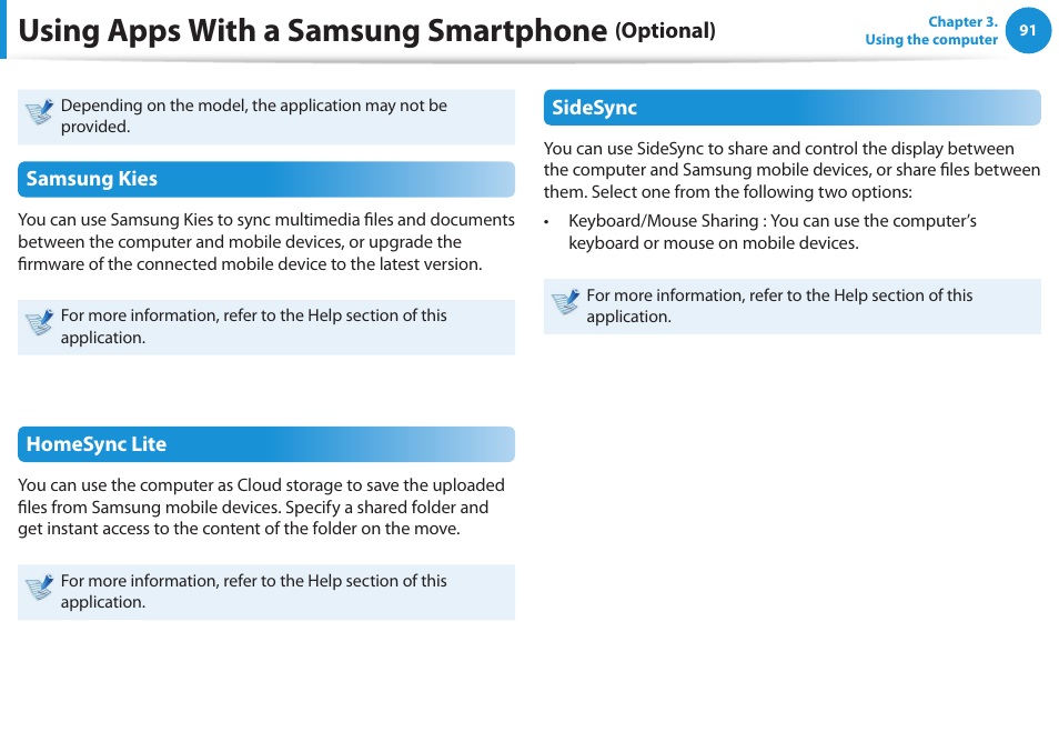 Using apps with a samsung smartphone (optional), Using apps with a samsung smartphone, Optional) | Samsung DP515A2G-K02US User Manual | Page 92 / 143