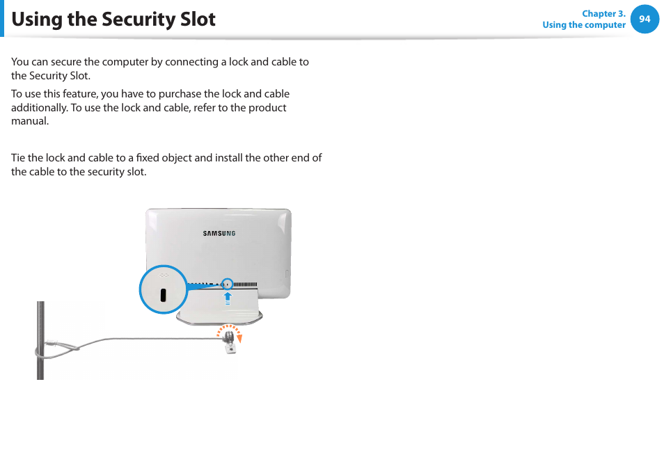 Using the security slot | Samsung DP515A2G-K02US User Manual | Page 95 / 143