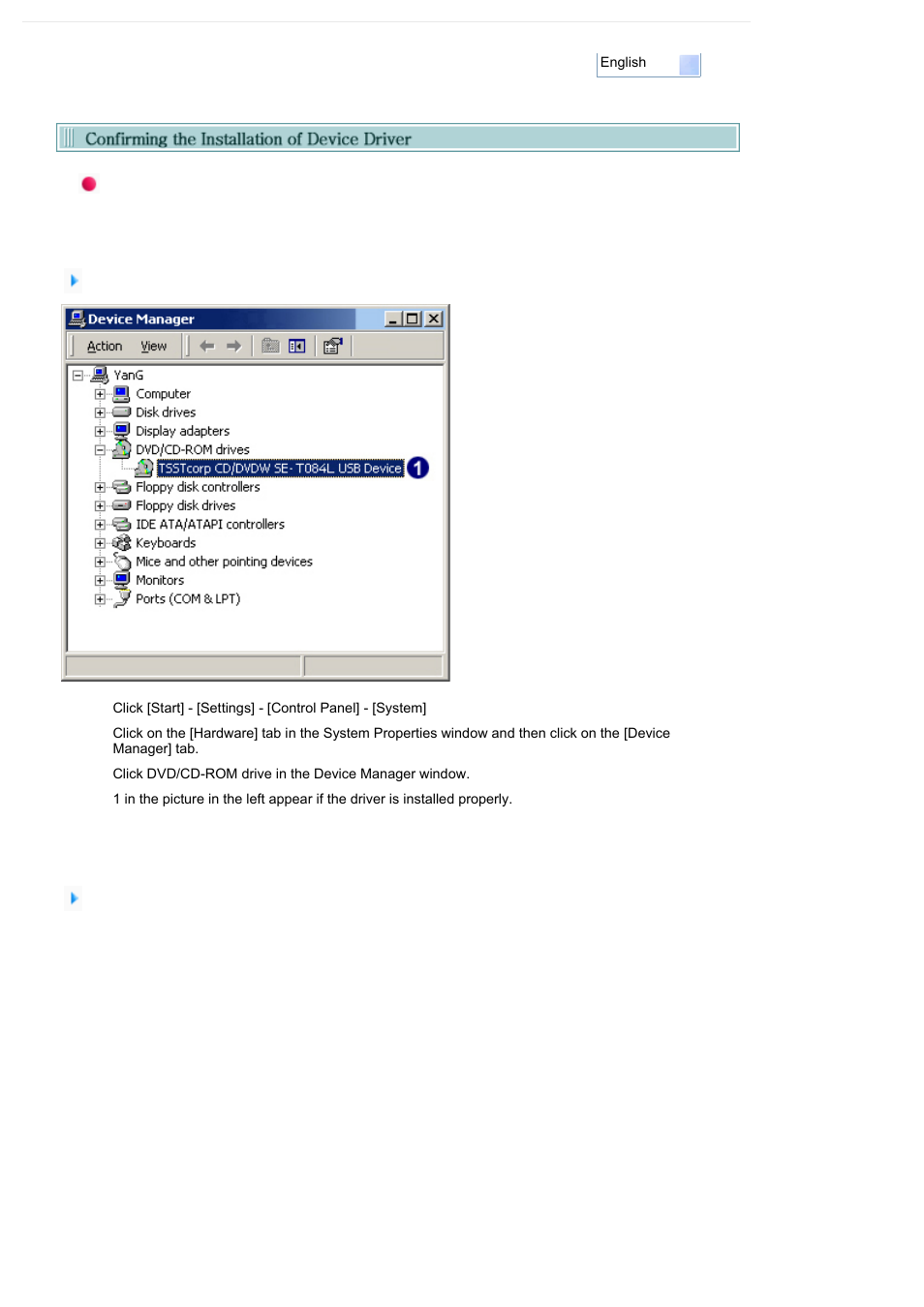 Confirming the installation of device driver | Samsung SE-T084M-RSWD User Manual | Page 16 / 28