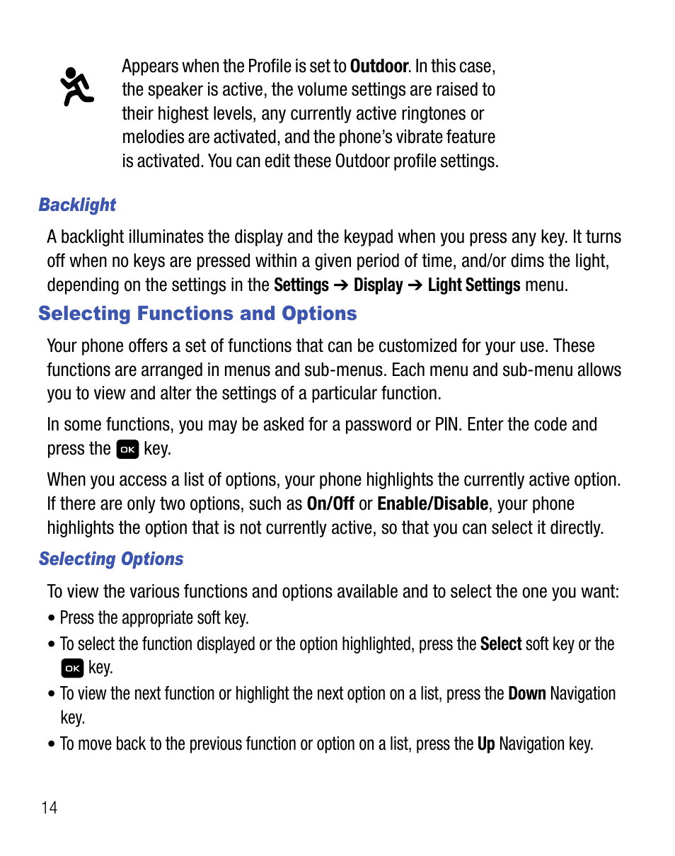 Selecting functions and options | Samsung SGH-T155YKGTRF User Manual | Page 18 / 56