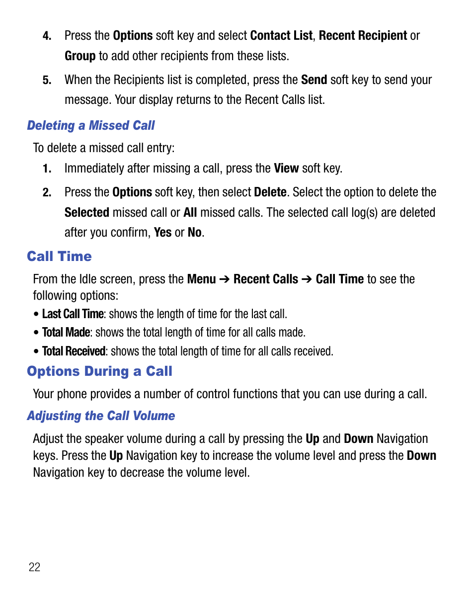 Call time, Options during a call, Call time options during a call | Samsung SGH-T155YKGTRF User Manual | Page 26 / 56