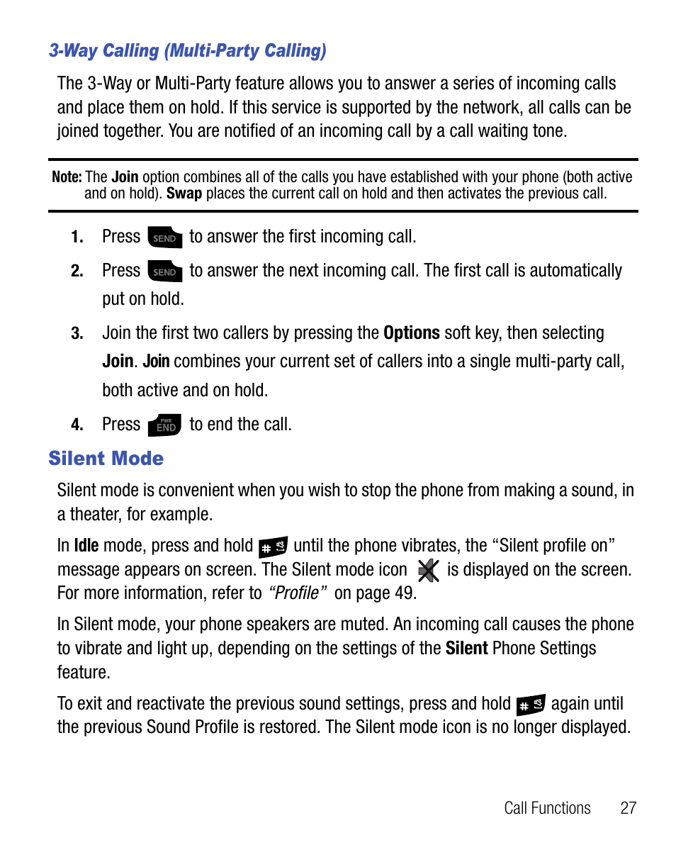 Silent mode | Samsung SGH-T155YKGTRF User Manual | Page 31 / 56